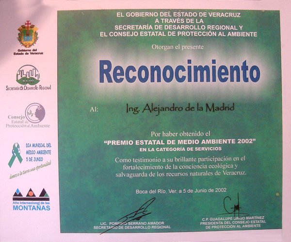 1er. Lugar Premio Estatal del Medio Ambiente 2002