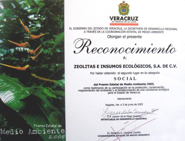 2do. Lugar del Premio Estatal de Medio Ambiente